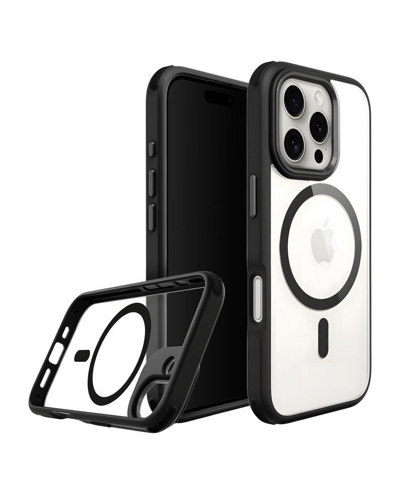 DailyObjects Polycarbonate Case for iPhone 16 Pro Max Compatible with Mag-Safe Wireless Charging | Black Hybrid Magnetic Armour Slim Shockproof Back Cover - Image 1