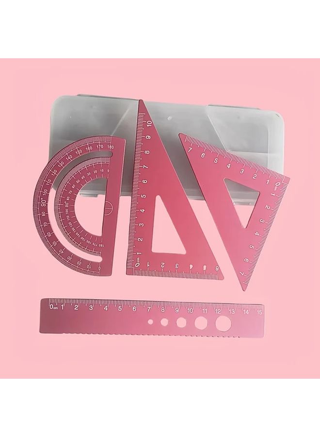 Pink Laser Engraved Metal Calipers Set With Geometric Ruler Triangle And Angle Ruler - Image 3