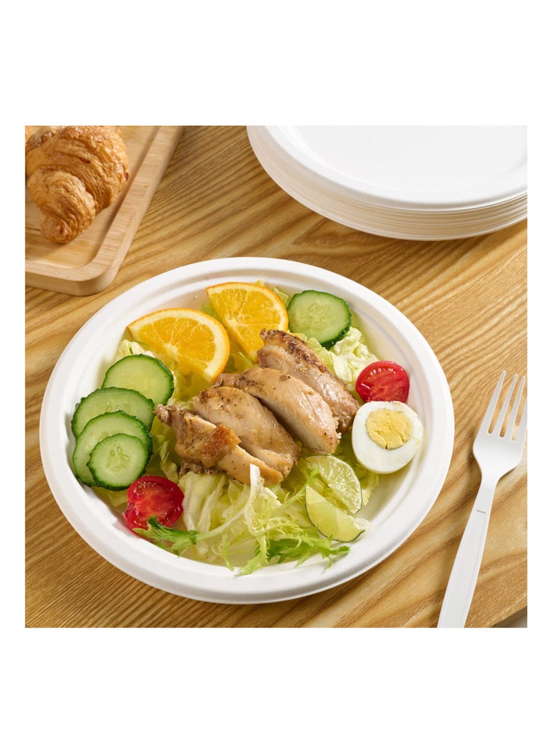 SYOSI 150 Pack Paper Plates 9 inch 100% Compostable Plates {PFAS-Free} - {BPI Certified} Heavy-Duty Disposable Paper Plates Bagasse Natural Biodegradable Eco-Friendly Sugarcane Plates（White） - Image 5