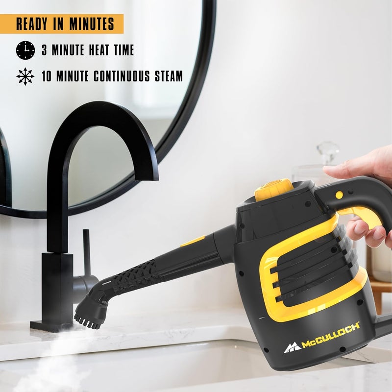 McCulloch MC1230 Handheld Steam Cleaner, 10 Minute Runtime, 11 Accessories: Jet Nozzle, Brushes, & More - Built for Home, Tile, Grout, Carpet, Furniture, & Personal Car Detailing - Image 3