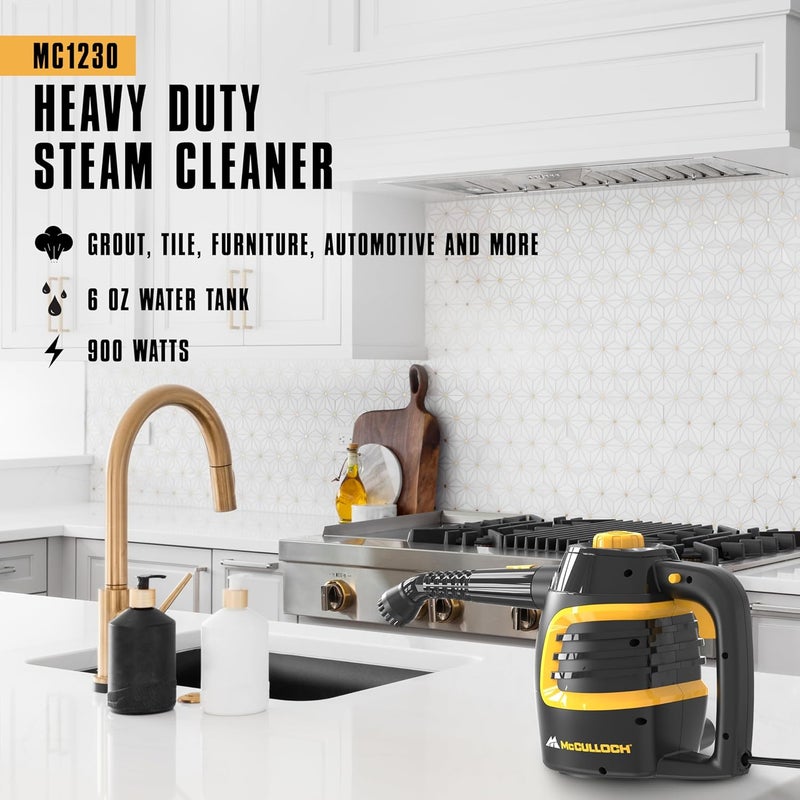 McCulloch MC1230 Handheld Steam Cleaner, 10 Minute Runtime, 11 Accessories: Jet Nozzle, Brushes, & More - Built for Home, Tile, Grout, Carpet, Furniture, & Personal Car Detailing - Image 2
