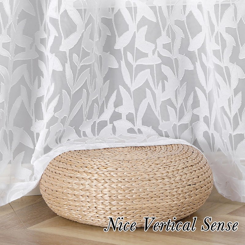 Lecloud Leia White Sheer Curtains 84 Inches Long 2 Panels, Semi Sheer Jacquard Clip Leaves Texture Dual Rod Pockets Living Room Curtains, Airy Gauzy Drapes for Bedroom, 38x84 Inch - Image 4