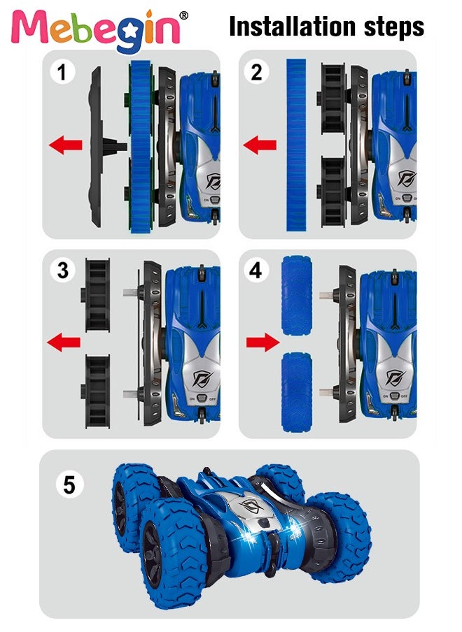 2 in 1 RC Stunt Car Toy, 360°Double Side Flips Rotating RC Car, 2.4Ghz Remote Control Car with Cool Light and Double-Sided Driving, Portable Rechargeable Remote Control Car Toy, 2 AA Battery (Not Included) for RC Controller, Suitable for Versatile Roads, 15*16*7cm
