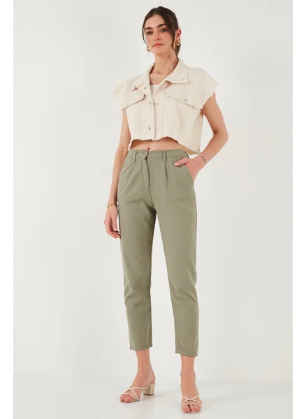 ليلا Cotton Slim Fit Normal Waist Straight Leg Trousers Women's Pants 668Y5121
