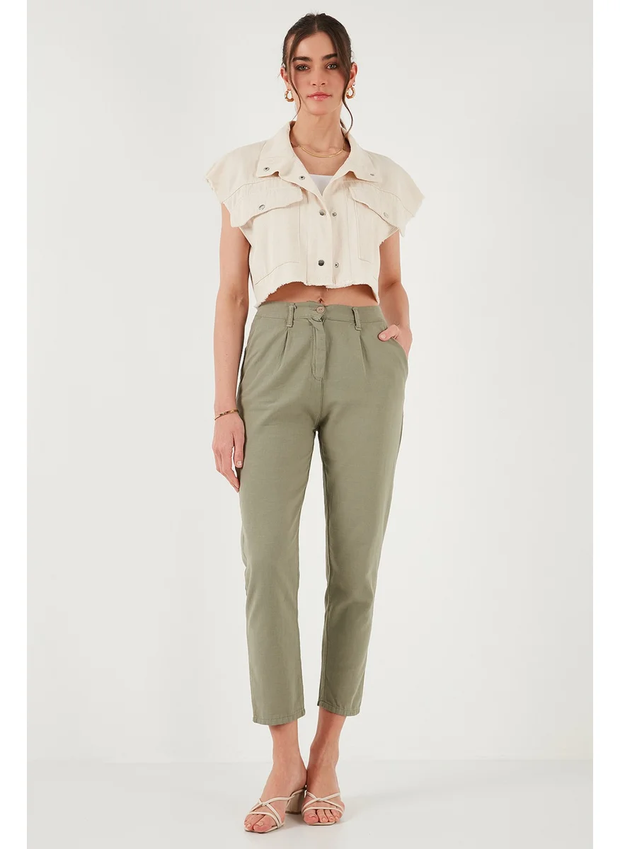 ليلا Cotton Slim Fit Normal Waist Straight Leg Trousers Women's Pants 668Y5121