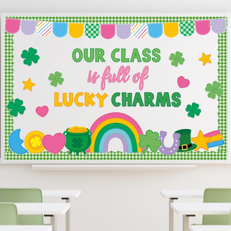 FYSUIMU St. Patrick's Day Bulletin Board Decorations Our Class is Full of Lucky Charms Shamrock Clover Cutouts for Irish Holiday Classroom School Chalkboard Wall Decor - Image 5