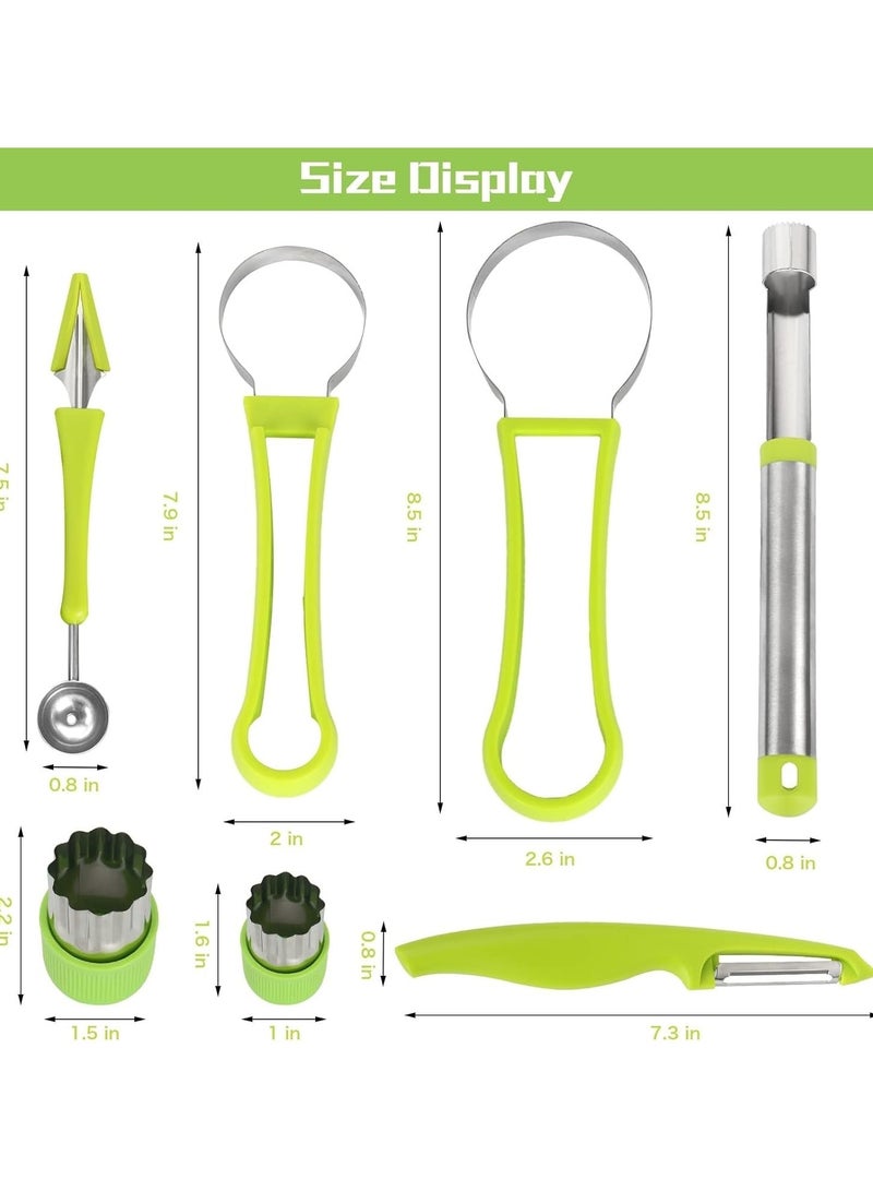 14 PCS Melon Baller Scoop Set - 4 in 1 Stainless Steel Fruit Tool Kit with Fruit Scooper, Seed Remover, Peeler & Vegetable Cutter Shapes, for Melons, Avocado, and More