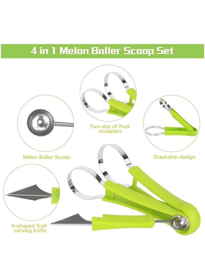 14 PCS Melon Baller Scoop Set - 4 in 1 Stainless Steel Fruit Tool Kit with Fruit Scooper, Seed Remover, Peeler & Vegetable Cutter Shapes, for Melons, Avocado, and More