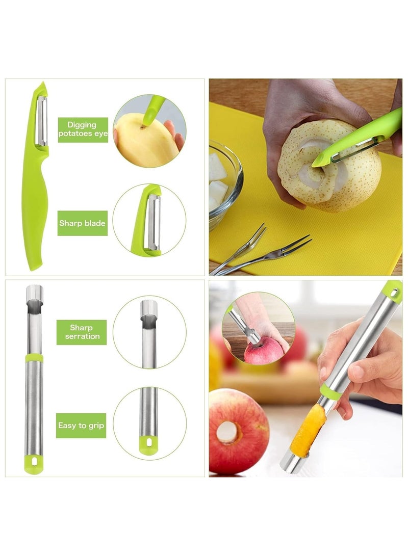14 PCS Melon Baller Scoop Set - 4 in 1 Stainless Steel Fruit Tool Kit with Fruit Scooper, Seed Remover, Peeler & Vegetable Cutter Shapes, for Melons, Avocado, and More