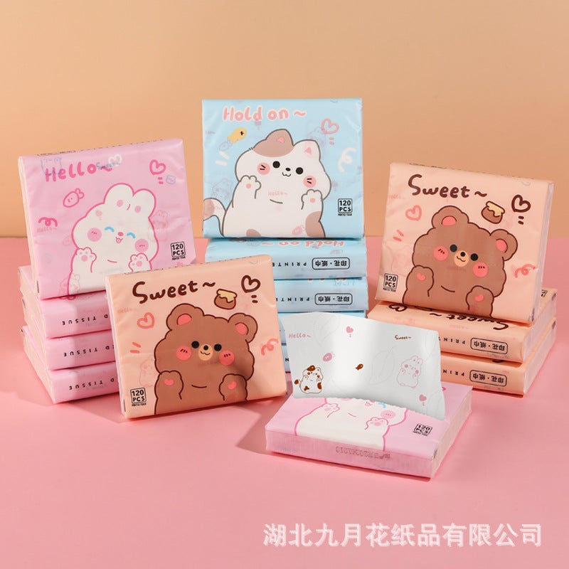 30 Pack Portable Printed Paper Towels Raw Wood Pulp Wet Water Drawable Paper Students Children Flexible Cartoon Artistic Facial Tissue - Image 1