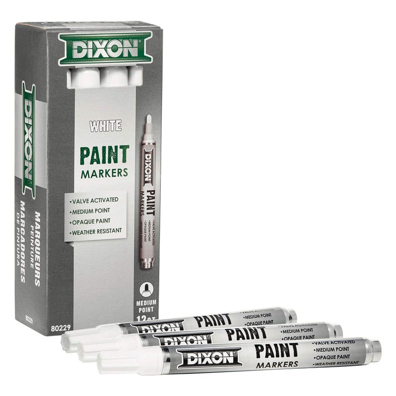 Dixon Paint Markers, Medium Tip, Box of 12, White (80229) - Image 1