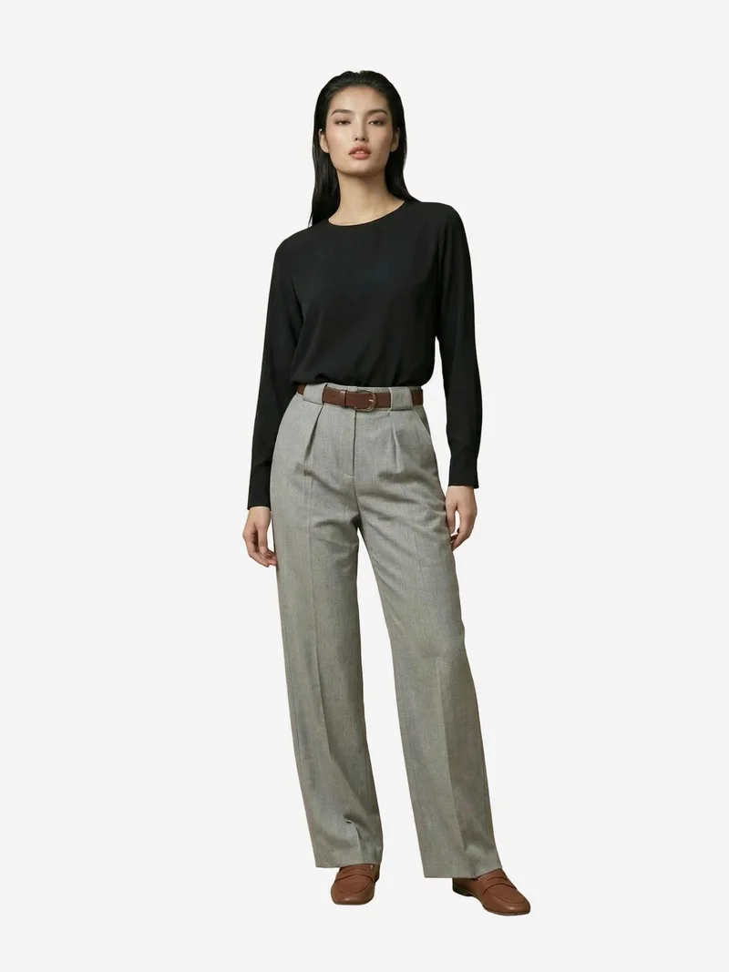 My Fashion Grey MY FASHION High Waist Pleated Wide Leg Trousers for Women | Best Price UAE