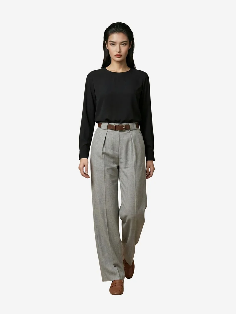 ماي فاشن MY FASHION High Waist Pleated Wide Leg Trousers