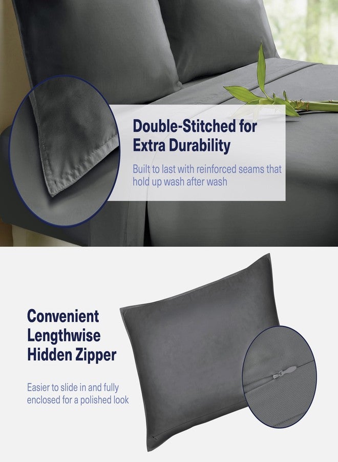 Kickoff Home 100% Organically grown Viscose Bamboo 4-pc Bedding Sheet Set, King Size, Cooling & Breathable, Double Stitching, Flat & Fitted Sheets, Pillowcases Pillow Covers (King, Pewter) - Image 5