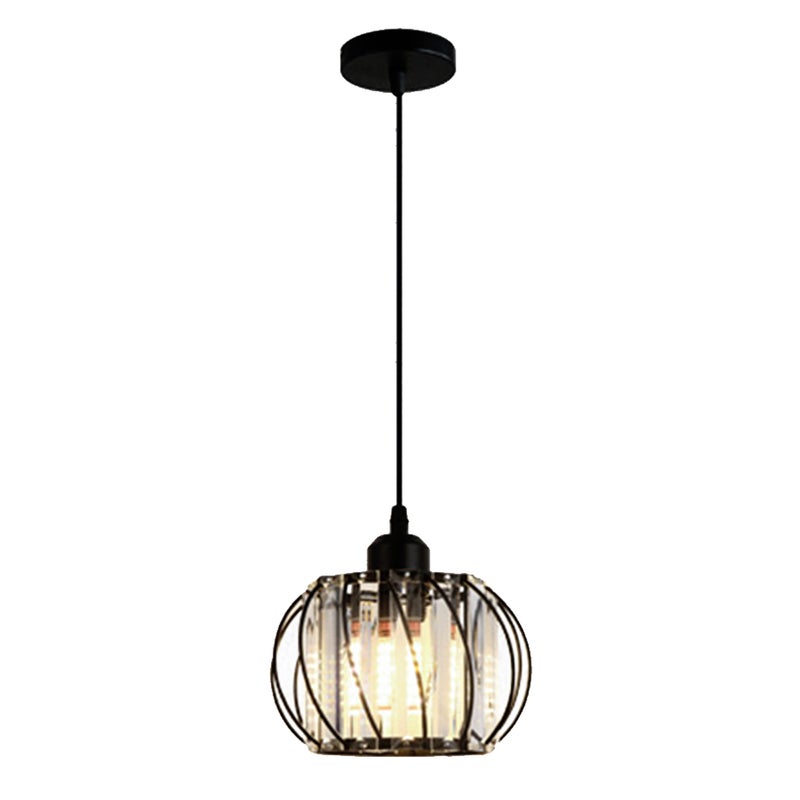 Simple and Modern Hanging Wire Style Glass lantern Pendant Light with Warm Light 12W Corridor Porch Balcony Black - Image 1
