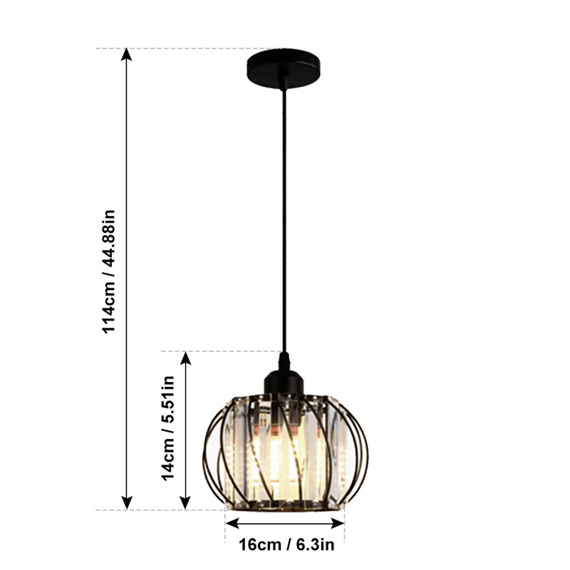 Simple and Modern Hanging Wire Style Glass lantern Pendant Light with Warm Light 12W Corridor Porch Balcony Black - Image 2