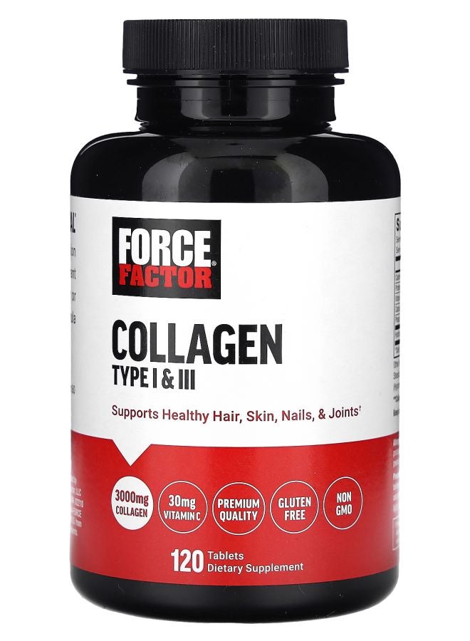 Force Factor Collagen Type I & III 3000 mg 120 Tablets (1000 mg Per Tablet)
