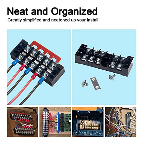 MILAPEAK Terminal Block and Strip - 6 Sets 4/5/6 Positions 600V 25A Dual Row Wire Screw Terminal Strip Block with Cover + 400V 25A Pre-Insulated Terminals Barrier Strips Jumpers (Black & Red) - Image 4