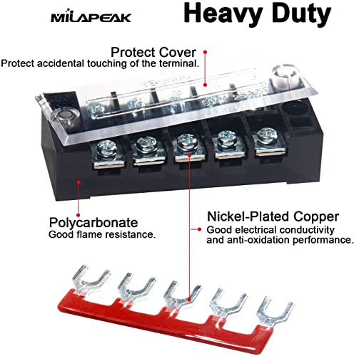 MILAPEAK Terminal Block and Strip - 6 Sets 4/5/6 Positions 600V 25A Dual Row Wire Screw Terminal Strip Block with Cover + 400V 25A Pre-Insulated Terminals Barrier Strips Jumpers (Black & Red) - Image 3