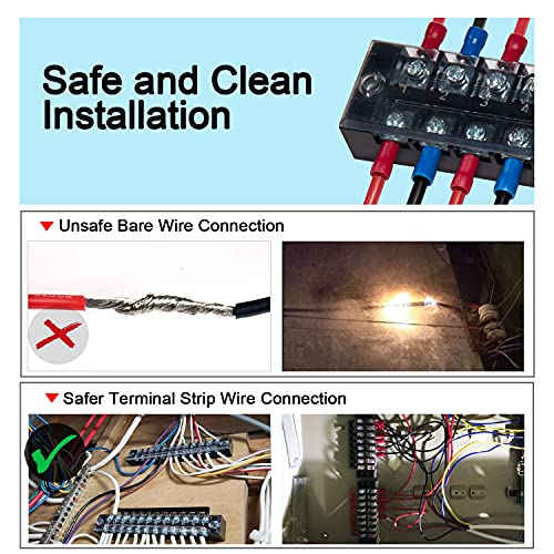 MILAPEAK Terminal Block and Strip - 6 Sets 4/5/6 Positions 600V 25A Dual Row Wire Screw Terminal Strip Block with Cover + 400V 25A Pre-Insulated Terminals Barrier Strips Jumpers (Black & Red) - Image 5