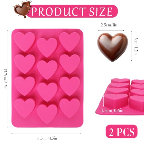 Gvhntk 2Pcs Heart Molds Silicone Premium Heart Silicone Mold for Baking 12-Cavity Non-stick Hearts Shaped Molds for Chocolate Cakes Candy Ice Cube Soap - Image 2