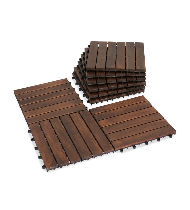 VICTORY RELAX Acacia Wood Decking Tiles 9PCS - Easy Snap Interlocking Deck Tiles for Patio Poolside Balcony Decor - All Weather Waterproof Flooring for Indoor & Outdoor (Round Joints) - Image 1