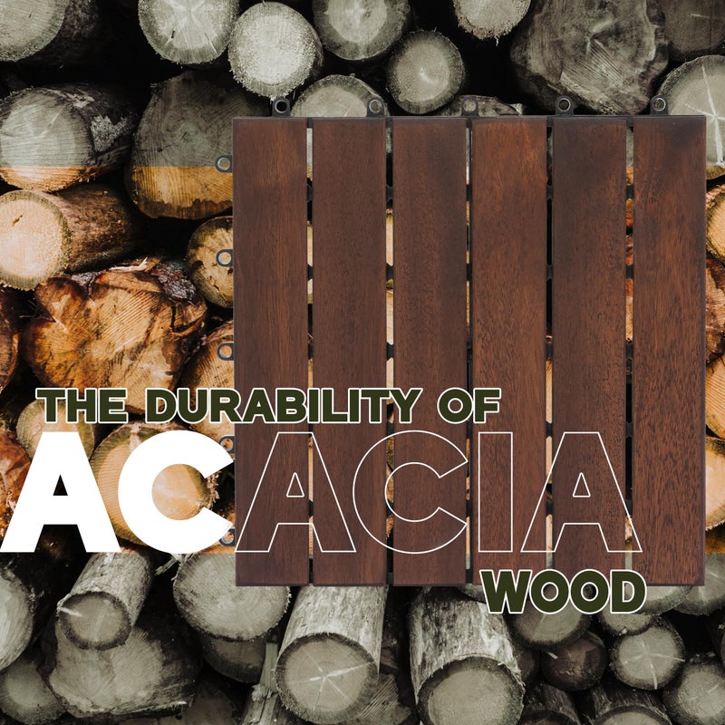 VICTORY RELAX Acacia Wood Decking Tiles 9PCS - Easy Snap Interlocking Deck Tiles for Patio Poolside Balcony Decor - All Weather Waterproof Flooring for Indoor & Outdoor (Round Joints) - Image 4