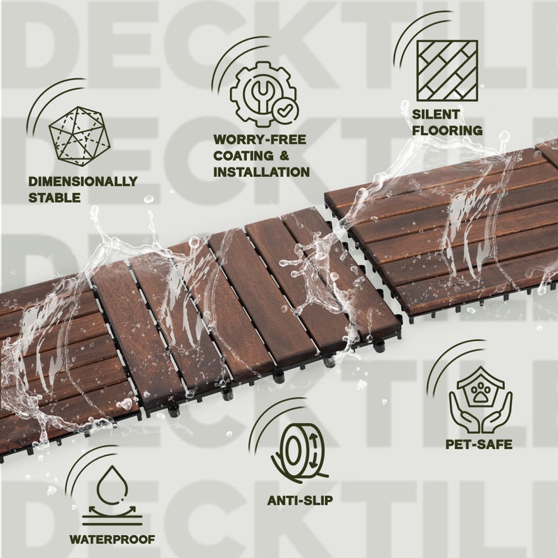 VICTORY RELAX Acacia Wood Decking Tiles 9PCS - Easy Snap Interlocking Deck Tiles for Patio Poolside Balcony Decor - All Weather Waterproof Flooring for Indoor & Outdoor (Round Joints) - Image 3