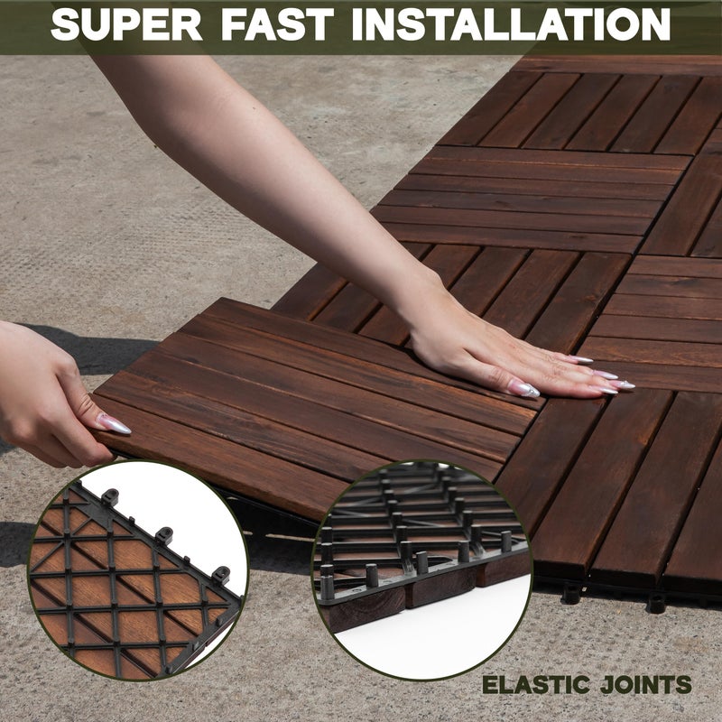 VICTORY RELAX Acacia Wood Decking Tiles 9PCS - Easy Snap Interlocking Deck Tiles for Patio Poolside Balcony Decor - All Weather Waterproof Flooring for Indoor & Outdoor (Round Joints) - Image 2