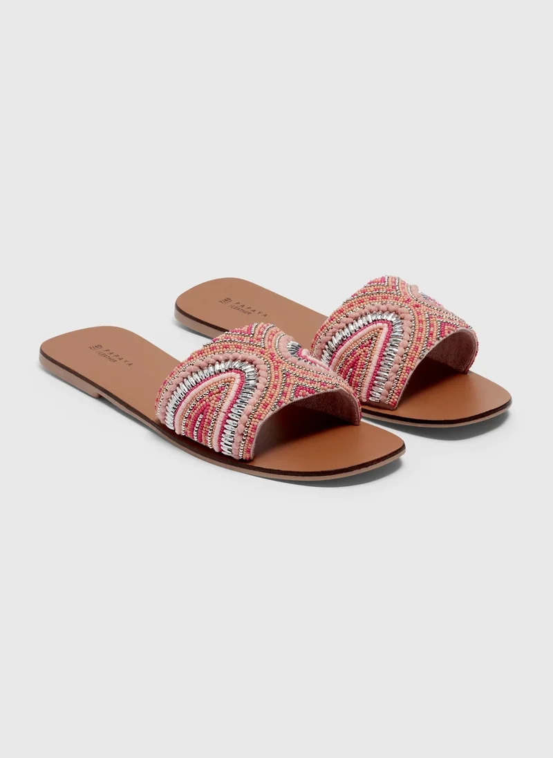 Matalan Pink Leather Beaded Mule Sandals