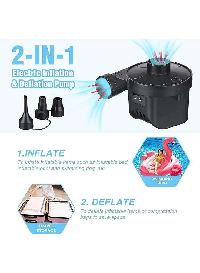 HOOKOR Electric Air Pump Home/Car Use Airbed Pump Quick Electric Air Pump With 3 Nozzles For Inflator/Deflator Pumps For Outdoor Camping Inflatable Cushions Air Mattress Beds Boats Raft Pool - Image 4