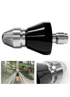 KASTWAVE Pressure Washer Sewer Jetter Nozzle with Stainless Steel, Mini Compact Durable Jet Nozzle,Drain Jetter Hose Nozzle with 1/4" Quick Connector 1 Front Jet and 6 Rear Jets, 5800 PSI (1/4 Short Head)  - Image 1