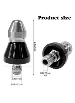 KASTWAVE Pressure Washer Sewer Jetter Nozzle with Stainless Steel, Mini Compact Durable Jet Nozzle,Drain Jetter Hose Nozzle with 1/4" Quick Connector 1 Front Jet and 6 Rear Jets, 5800 PSI (1/4 Short Head)  - Image 2