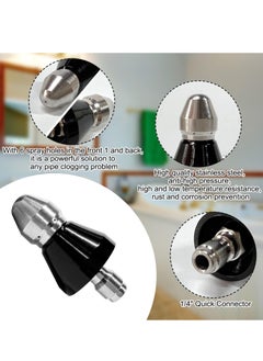 KASTWAVE Pressure Washer Sewer Jetter Nozzle with Stainless Steel, Mini Compact Durable Jet Nozzle,Drain Jetter Hose Nozzle with 1/4" Quick Connector 1 Front Jet and 6 Rear Jets, 5800 PSI (1/4 Short Head)  - Image 5