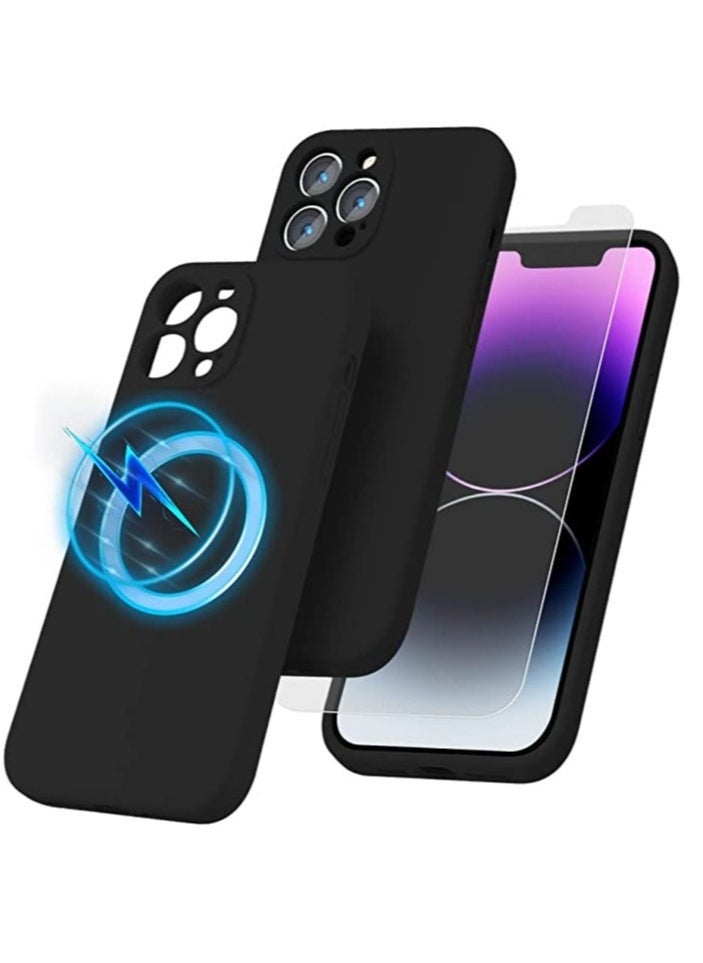 IAF iPhone 12 Pro Max with 2 Pack Tempered Glass Screen Protector Magsafe Case Silicone Phone Case with Microfiber Lining for iPhone 12 Pro Max 6.7 inch 2022,Black - Image 1