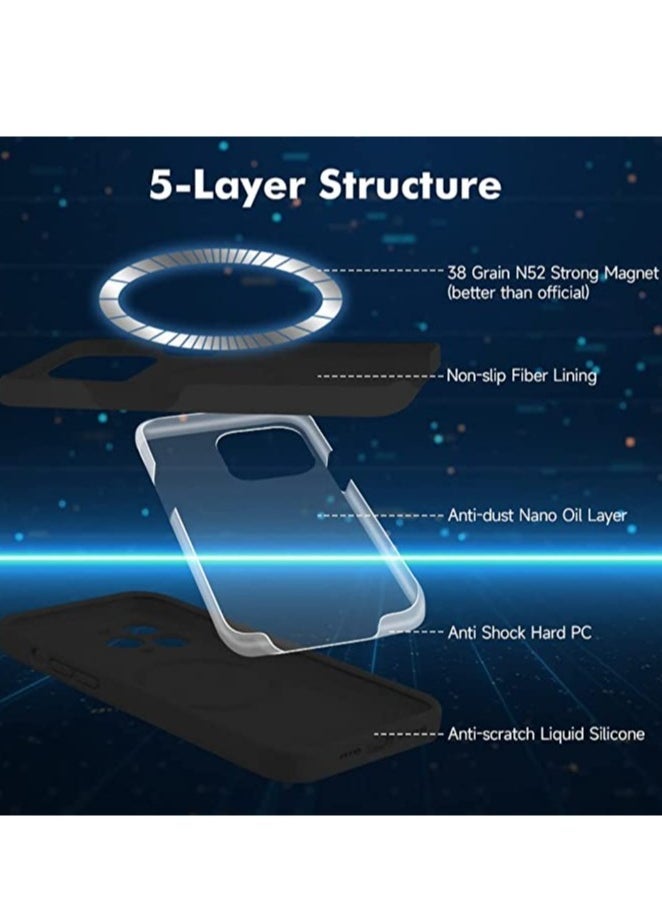 IAF iPhone 12 Pro Max with 2 Pack Tempered Glass Screen Protector Magsafe Case Silicone Phone Case with Microfiber Lining for iPhone 12 Pro Max 6.7 inch 2022,Black - Image 3