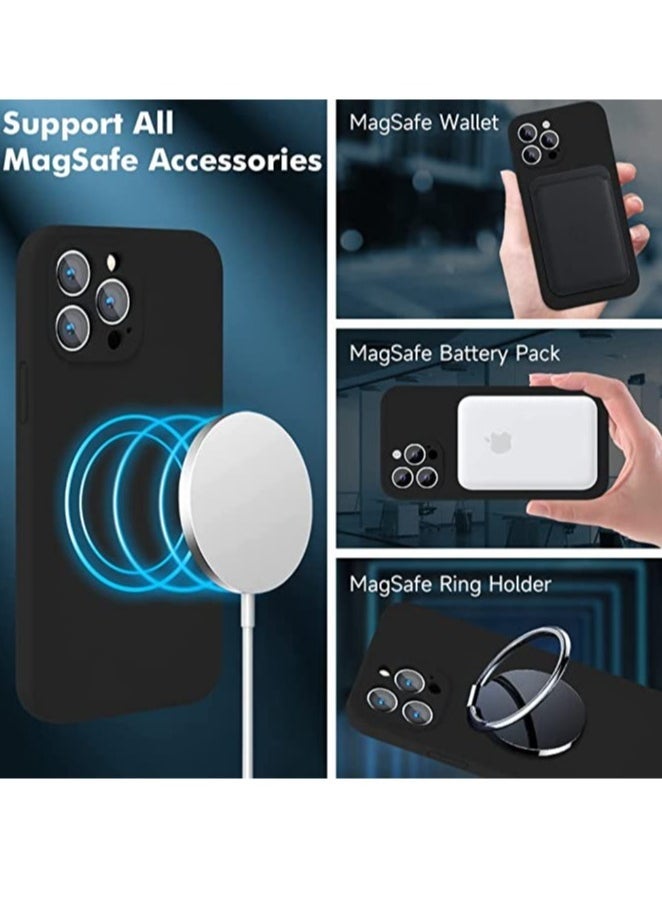 IAF iPhone 12 Pro Max with 2 Pack Tempered Glass Screen Protector Magsafe Case Silicone Phone Case with Microfiber Lining for iPhone 12 Pro Max 6.7 inch 2022,Black - Image 2