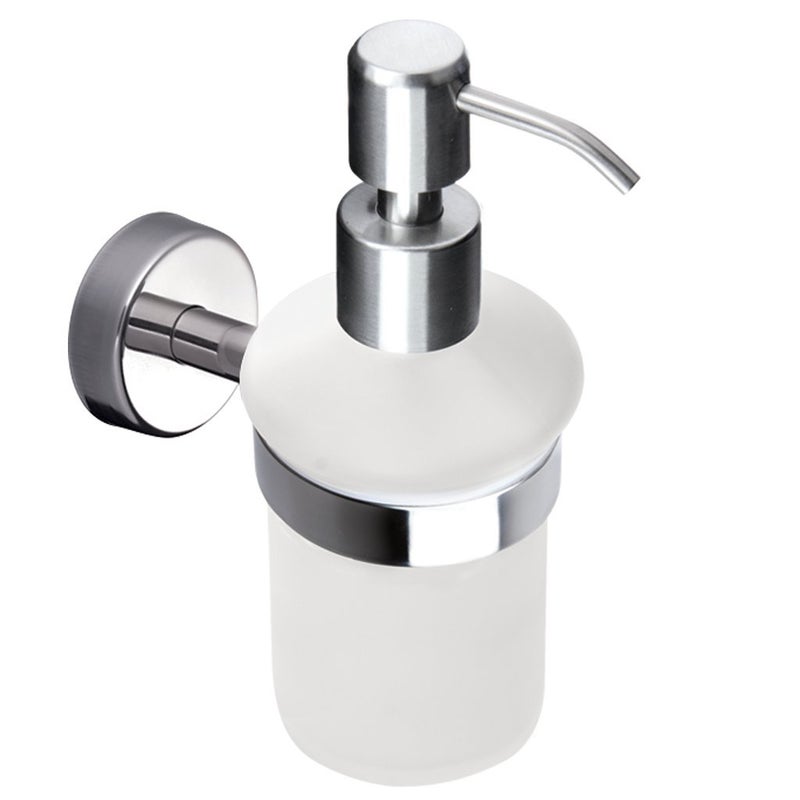 Kapitan Liquid Soap Dispenser and Holder Frosted Glass Wall Mounted Stainless Steel AISI 304 1810 Polished Finish Made in EU 20 Years Warranty
