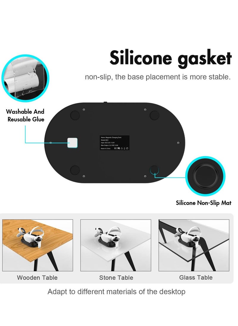 Charging Dock for Oculus Quest 2, Touch Controller and Headset Placement Display Stand Contact Charging Table Stand Auto-attached USB-C Magnetic Charging - Image 4