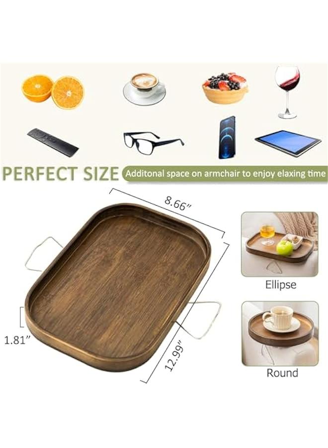 Couch Arm Table, Bamboo Sofa Armrest Tray Table Clip, Double Hinge Couch Arm Tray Clip on Side Table for Home, Arm Rest Table for Small Spaces for Eating and Drink (Ellipse) - Image 2