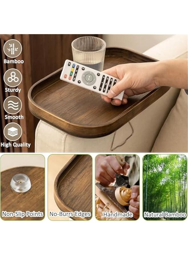 Couch Arm Table, Bamboo Sofa Armrest Tray Table Clip, Double Hinge Couch Arm Tray Clip on Side Table for Home, Arm Rest Table for Small Spaces for Eating and Drink (Ellipse) - Image 4