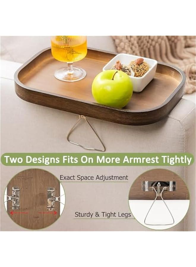 Couch Arm Table, Bamboo Sofa Armrest Tray Table Clip, Double Hinge Couch Arm Tray Clip on Side Table for Home, Arm Rest Table for Small Spaces for Eating and Drink (Ellipse) - Image 3