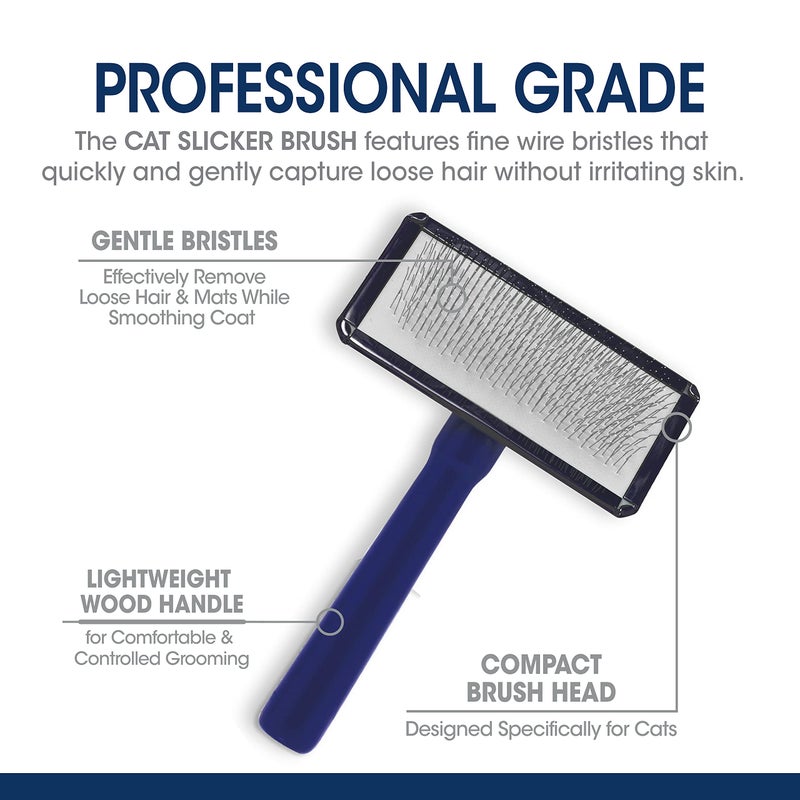 Four Paws Magic Coat Professional Series Cat Slicker Brush for Medium or Long Coats - Gently Removes Excess Hair, Stimulates Natural Oils, Ideal for Cats and Kittens, Lightweight Wood Handle - Image 2