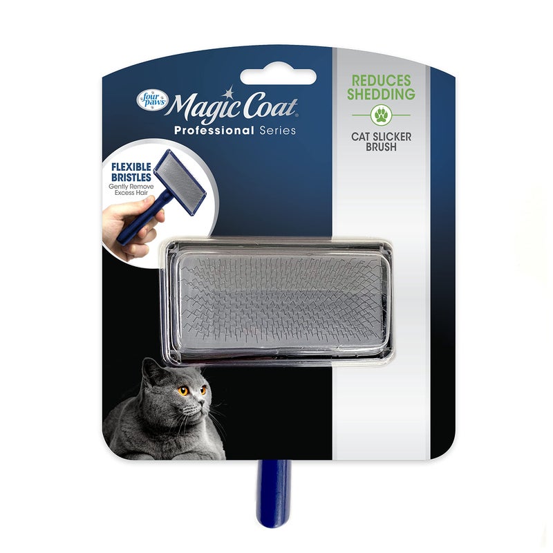 Four Paws Magic Coat Professional Series Cat Slicker Brush for Medium or Long Coats - Gently Removes Excess Hair, Stimulates Natural Oils, Ideal for Cats and Kittens, Lightweight Wood Handle - Image 1