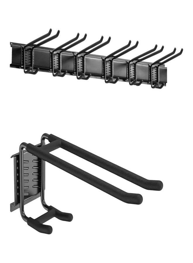 FELLER 9-Piece Garage Slatwall Hook Kit - 6 Double Utility Hooks + 3 Mounting Plates (16" O.C., 50" Total Width) - Extra Heavy Duty Slat Wall Hanger Holder Set for Tools - Image 1