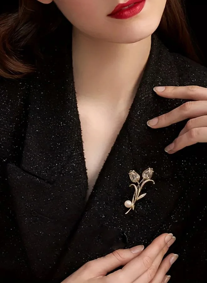 تايك تو بروش مزين بالراين على شكل زهرة