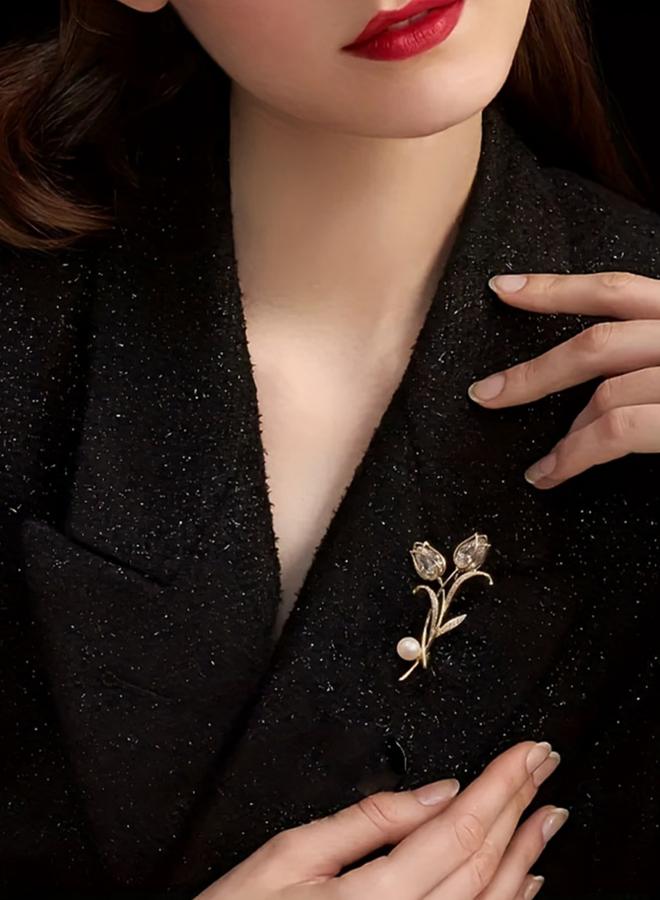 Take Two Flower Shaped Rhinestone Embellished Brooch - Image 2