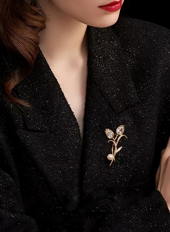 Take Two Flower Shaped Rhinestone Embellished Brooch - Image 3