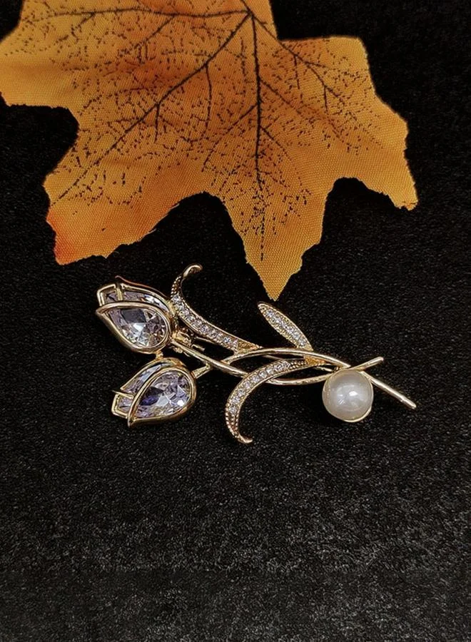 Take Two  Flower Shaped Rhinestone Embellished Brooch for Women | Best Price UAE