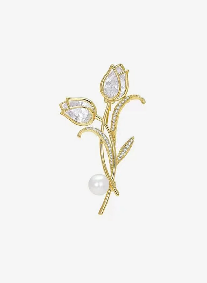 Take Two  Flower Shaped Rhinestone Embellished Brooch for Women | Best Price UAE